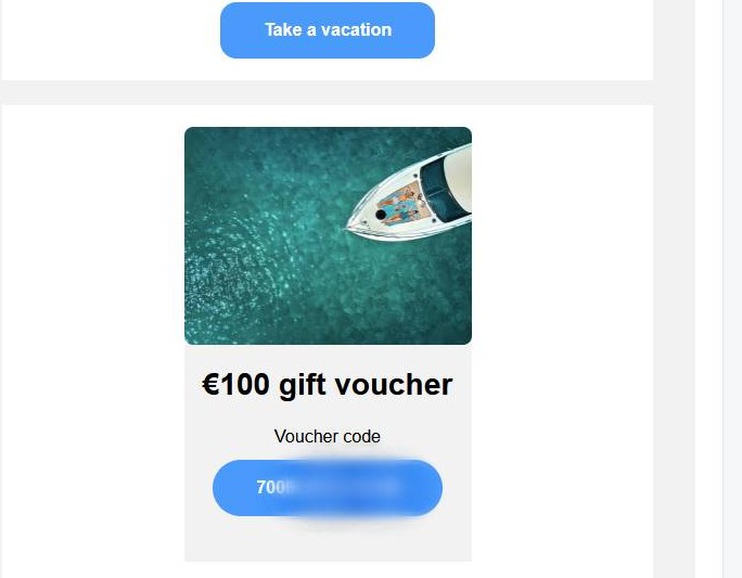 Primjer Valamar vaučer koda u e-mailu